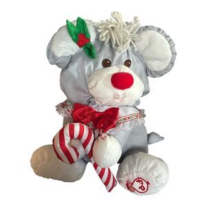 Vintage 1987 Fisher Price Christmas Mouse Puffalumps Gray Candy Cane Plush 8016